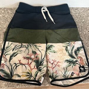 abercrombie kids Navy, Olive & Cream Tropical Stripe Swim Trunks